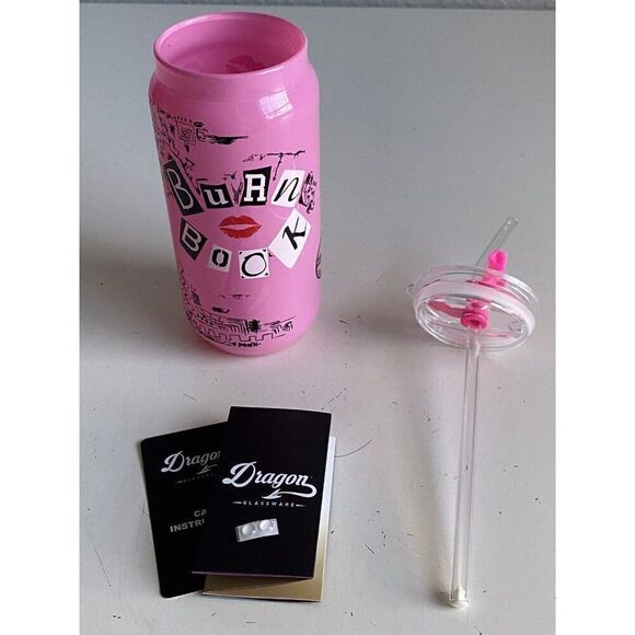 Mean Girls Burn Book Glass Tumbler Pink Drink Christmas With Glass Straw NEW - Picture 9 of 13